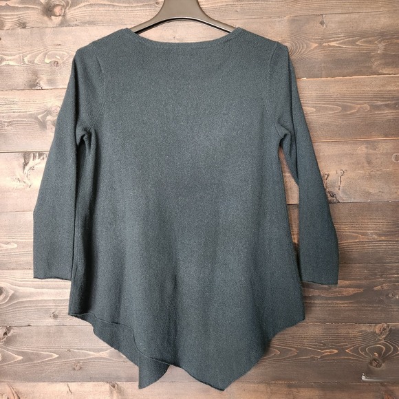 Joie Cashmere Wool Asymmetrical Hem Sweater Dark Green Size M 3/4 Sleeves - Picture 2 of 10